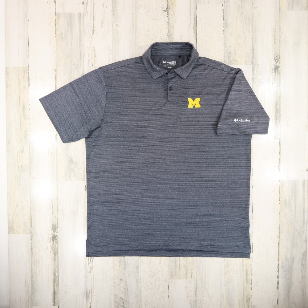 Columbia Golf Michigan Wolverines Shirt Mens XL Blue Embroidered Omni Wick Polo